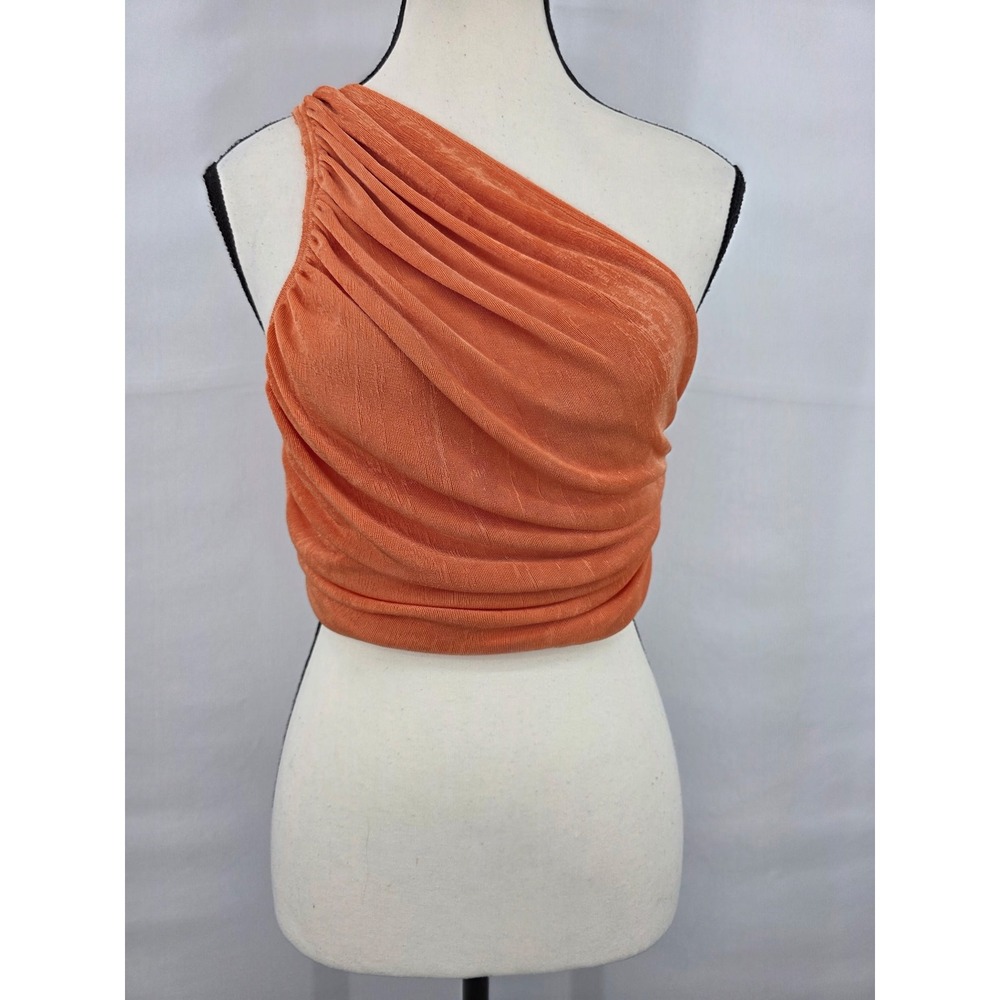 Lioness Orange One Shoulder Ruched Draped Crop Top XS NWT